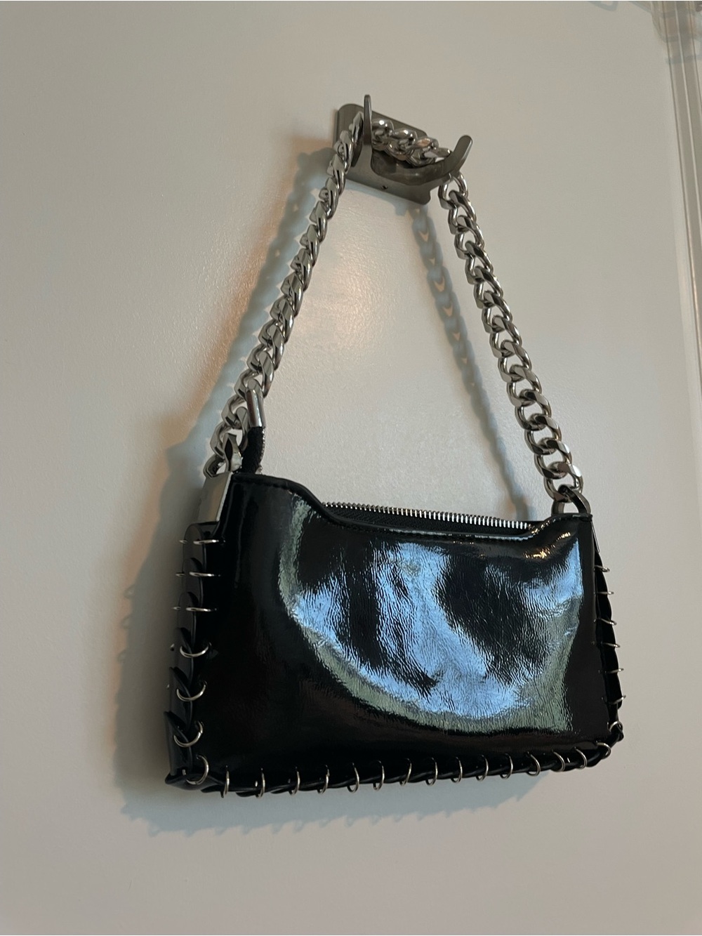 Mini Shoulder Bag with Silver Chain | Black